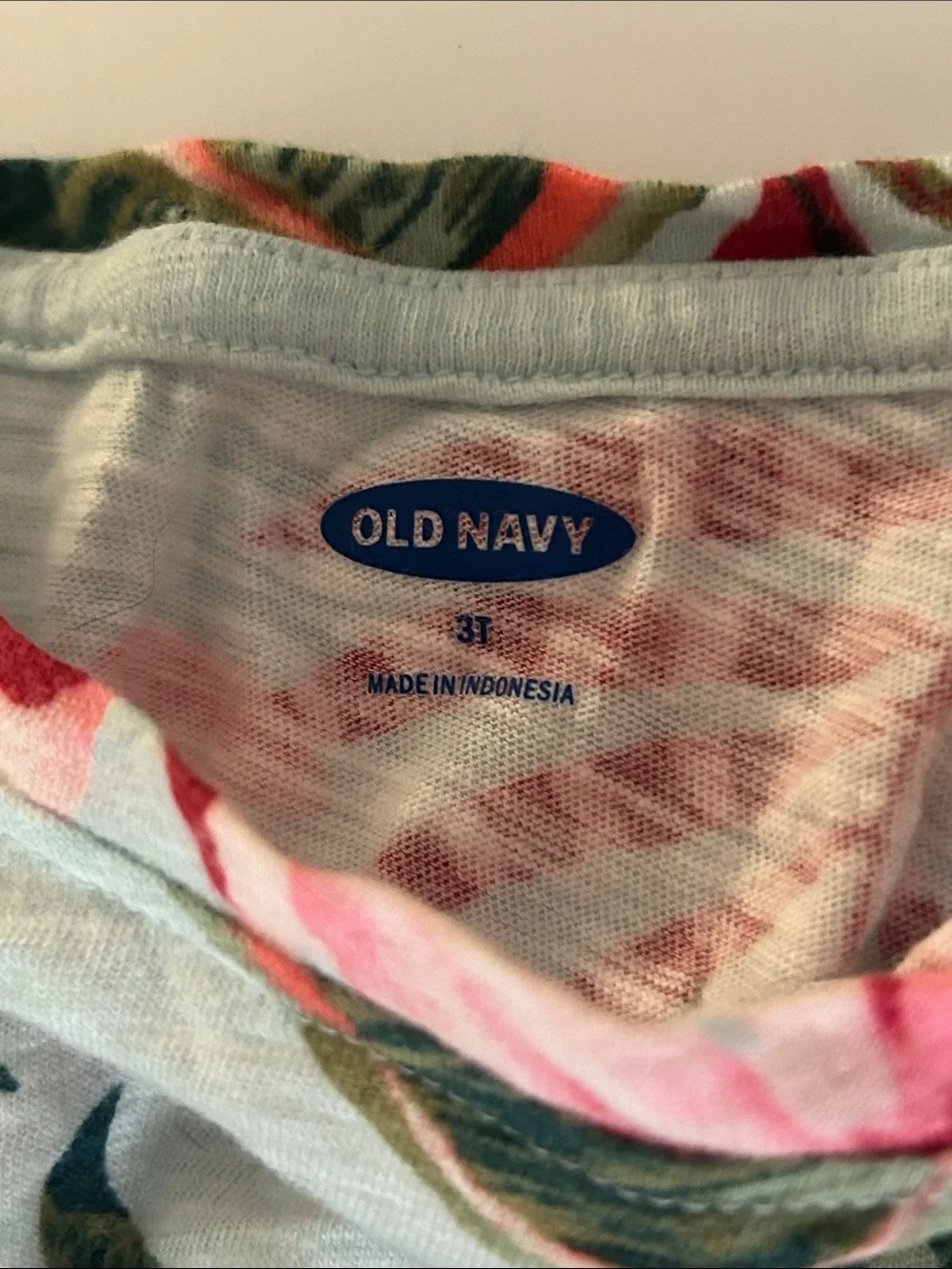 Old Navy Mint Green Tee with Coral Floral Print